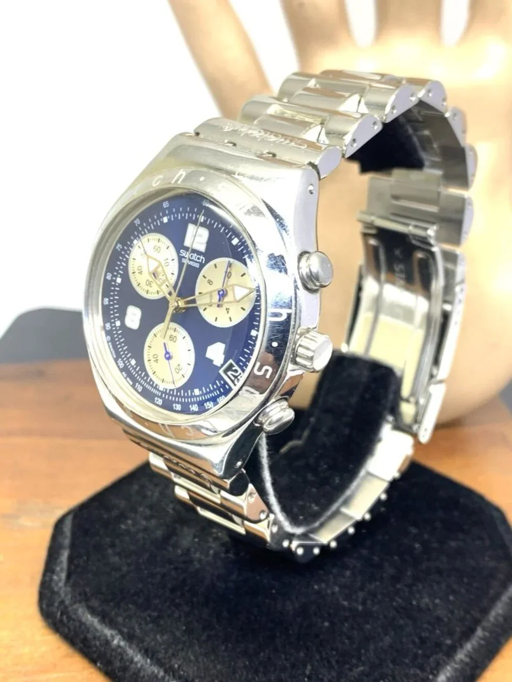 Swatch Men's Watch YCS412G Swiss Quartz Chronograph Vintage 1999 Blue Dial 40mm